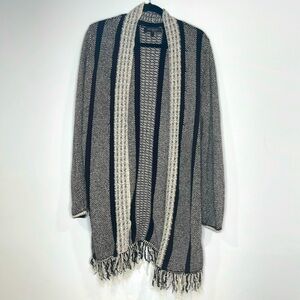 St. John Open Wool Blend Fringe Cardigan